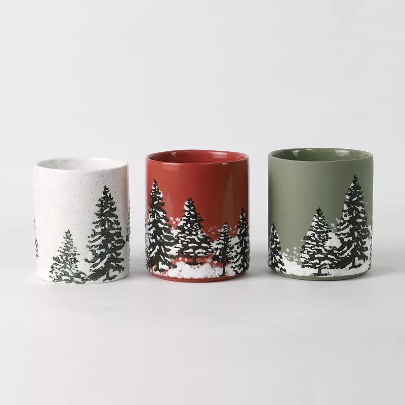 Tangan Painted Lilin Holder Christmas Pines