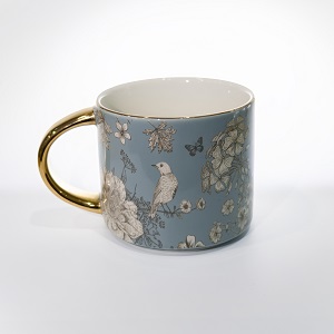 Luxury Floral Coffee Mug With Golden Handle